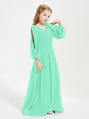 Modest Long Sleeved Junior Bridesmaid Gowns Turquoise