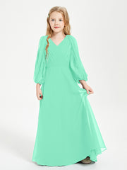 Modest Long Sleeved Junior Bridesmaid Gowns Turquoise