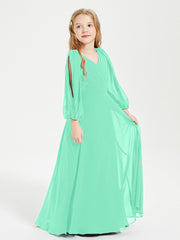 Modest Long Sleeved Junior Bridesmaid Gowns Turquoise