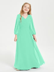 Modest Long Sleeved Junior Bridesmaid Gowns Turquoise