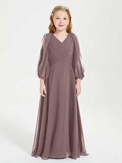 Modest Long Sleeved Junior Bridesmaid Gowns Vintage Mauve