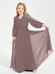 Modest Long Sleeved Junior Bridesmaid Gowns Vintage Mauve