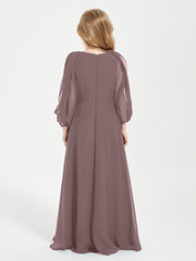 Modest Long Sleeved Junior Bridesmaid Gowns Vintage Mauve