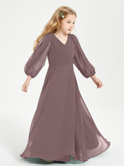 Modest Long Sleeved Junior Bridesmaid Gowns Vintage Mauve