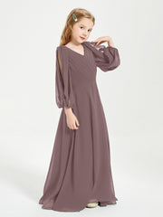 Modest Long Sleeved Junior Bridesmaid Gowns Vintage Mauve