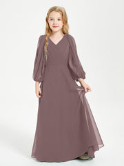 Modest Long Sleeved Junior Bridesmaid Gowns Vintage Mauve