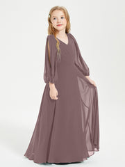 Modest Long Sleeved Junior Bridesmaid Gowns Vintage Mauve