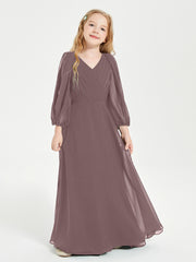 Modest Long Sleeved Junior Bridesmaid Gowns Vintage Mauve