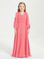 Modest Long Sleeved Junior Bridesmaid Gowns Watermelon
