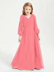 Modest Long Sleeved Junior Bridesmaid Gowns Watermelon
