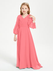 Modest Long Sleeved Junior Bridesmaid Gowns Watermelon