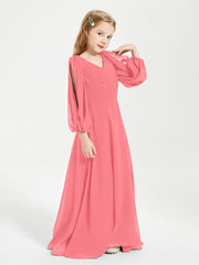 Modest Long Sleeved Junior Bridesmaid Gowns Watermelon