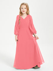 Modest Long Sleeved Junior Bridesmaid Gowns Watermelon