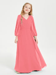 Modest Long Sleeved Junior Bridesmaid Gowns Watermelon