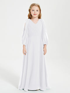 Modest Long Sleeved Junior Bridesmaid Gowns White