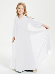 Modest Long Sleeved Junior Bridesmaid Gowns White