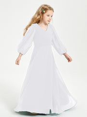 Modest Long Sleeved Junior Bridesmaid Gowns White