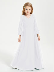 Modest Long Sleeved Junior Bridesmaid Gowns White