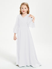 Modest Long Sleeved Junior Bridesmaid Gowns White