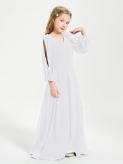 Modest Long Sleeved Junior Bridesmaid Gowns White