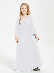 Modest Long Sleeved Junior Bridesmaid Gowns White
