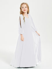 Modest Long Sleeved Junior Bridesmaid Gowns White