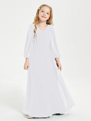 Modest Long Sleeved Junior Bridesmaid Gowns White