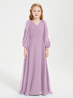 Modest Long Sleeved Junior Bridesmaid Gowns Wisteria