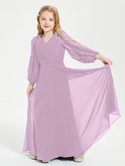 Modest Long Sleeved Junior Bridesmaid Gowns Wisteria
