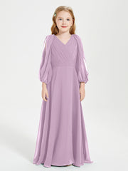 Modest Long Sleeved Junior Bridesmaid Gowns Wisteria
