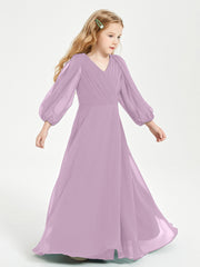 Modest Long Sleeved Junior Bridesmaid Gowns Wisteria