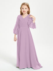 Modest Long Sleeved Junior Bridesmaid Gowns Wisteria