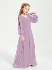 Modest Long Sleeved Junior Bridesmaid Gowns Wisteria