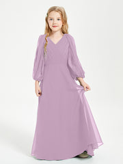 Modest Long Sleeved Junior Bridesmaid Gowns Wisteria