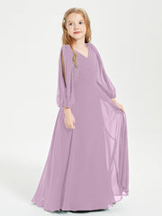 Modest Long Sleeved Junior Bridesmaid Gowns Wisteria