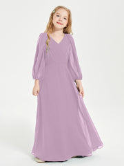 Modest Long Sleeved Junior Bridesmaid Gowns Wisteria