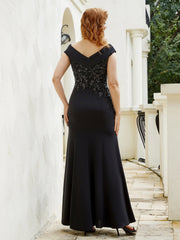 A-line V-Neck Beading Gown Black