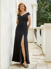 A-line V-Neck Beading Gown Black