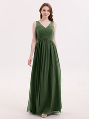 V-neck Chiffon Dresses with Lace Strap Olive Green