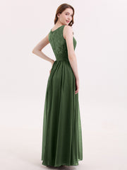 V-neck Chiffon Dresses with Lace Strap Olive Green