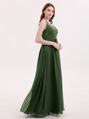 V-neck Chiffon Dresses with Lace Strap Olive Green