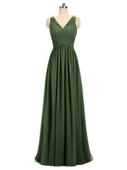 V-neck Chiffon Dresses with Lace Strap Olive Green