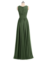 V-neck Chiffon Dresses with Lace Strap Olive Green