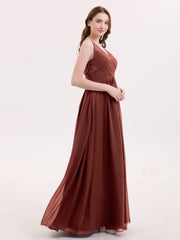 V-neck Chiffon Dresses with Lace Strap Terracotta
