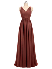 V-neck Chiffon Dresses with Lace Strap Terracotta