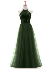 Halter Sequins Lace And Tulle Dresses Olive Green