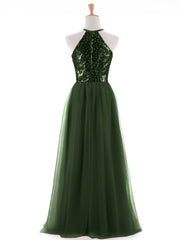 Halter Sequins Lace And Tulle Dresses Olive Green