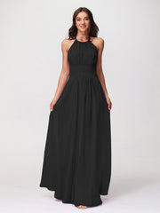 BABARONI Chiffon Lace Black Bridesmaid Dresses A-line Halter Sleeveless Floor-length BABARONI UK BABARONI Chiffon Lace Black Bridesmaid Dresses A-line Halter Sleeveless Floor-length BABARONI UK