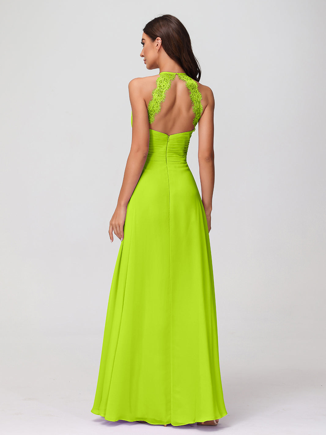 BABARONI Chiffon Lime Green Bridesmaid Dresses A-line Halter Sleeveless  Floor-length  BABARONI UK