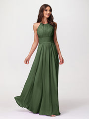 Chiffon Long Dresses with Lace Straps Olive Green